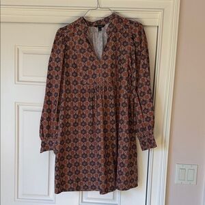 Banana Republic Brown Patterned V-Neck Long Sleeve Dress